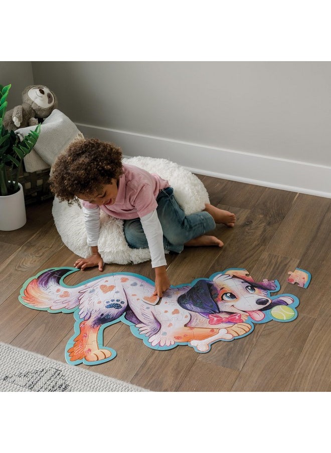 Peaceable Kingdom Shiny Puppy Floor Puzzle - 43-Piece Giant Floor Puzzle for Kids Ages 3 & up - Fun-Shaped Puzzle Pieces - Great for Classrooms