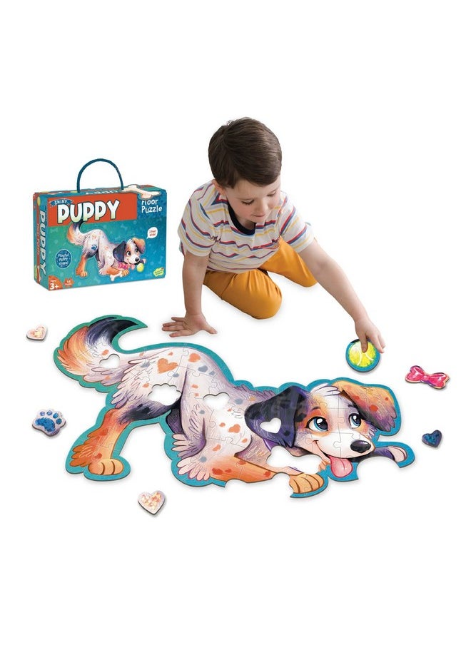 Peaceable Kingdom Shiny Puppy Floor Puzzle - 43-Piece Giant Floor Puzzle for Kids Ages 3 & up - Fun-Shaped Puzzle Pieces - Great for Classrooms