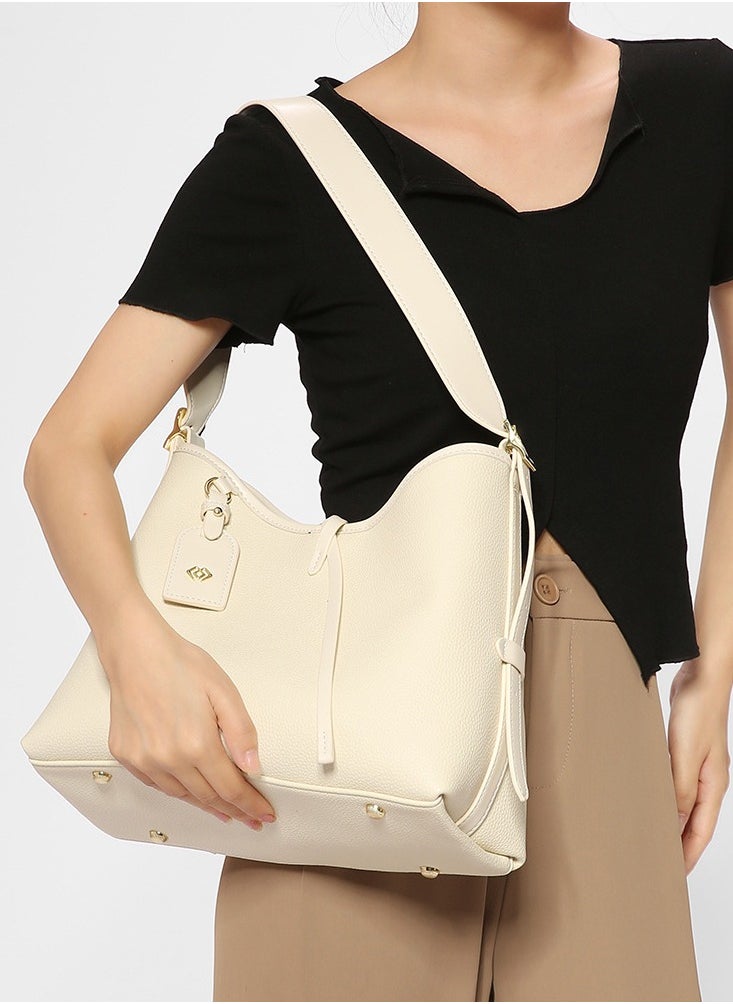 Ladies' PU Leather Bucket Tote Purse for Women Tote Bag and Handbags Shoulder Bag Cream White