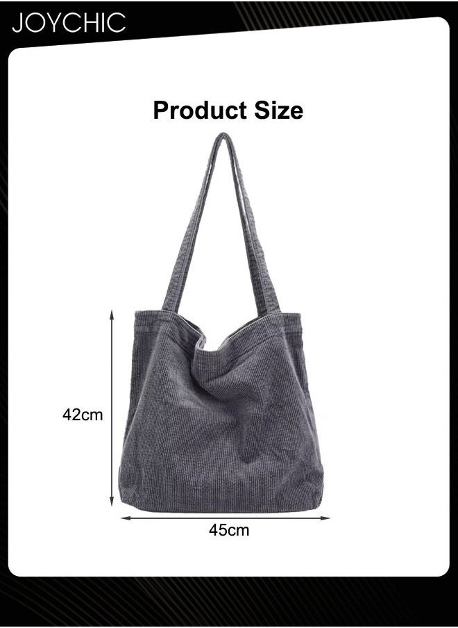 Korean Style Women Versatile Large Capacity Shopping Bag Casual Literary Washed Corduroy Simple Retro Ladies Shoulder Bag Grey