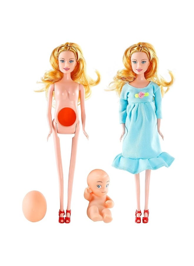 Pregnant Doll Have a Baby in Her Tummy Mom Doll Pregnant Mom Toy with Baby Doll Trolley Blue