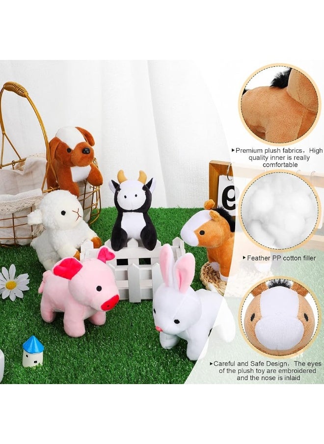 6 Pieces Mini Plush Furry Farm Animal Toys Soft Plush Horse Pig Cattle Rabbit Dog Sheep Doll Stuffed Plush Farm Animals for Christmas Stocking Stuffers Birthday Party Decoration Supplies Animals