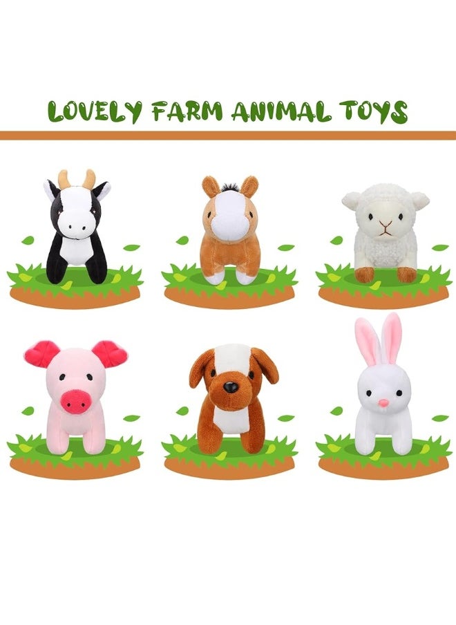 6 Pieces Mini Plush Furry Farm Animal Toys Soft Plush Horse Pig Cattle Rabbit Dog Sheep Doll Stuffed Plush Farm Animals for Christmas Stocking Stuffers Birthday Party Decoration Supplies Animals