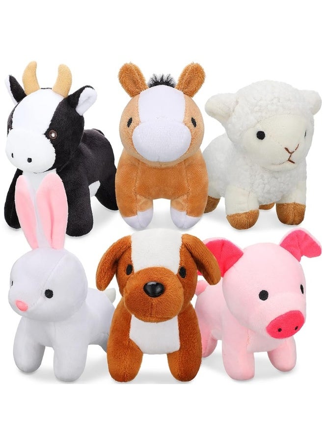 6 Pieces Mini Plush Furry Farm Animal Toys Soft Plush Horse Pig Cattle Rabbit Dog Sheep Doll Stuffed Plush Farm Animals for Christmas Stocking Stuffers Birthday Party Decoration Supplies Animals