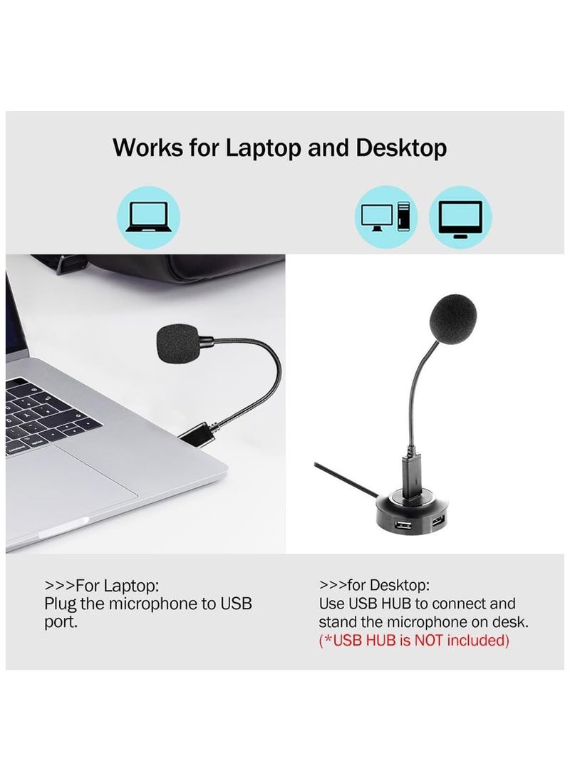 Mini USB Microphone for Laptop and Desktop Computer, with Gooseneck & Universal USB Sound Card, Compatible with PC and Mac, Plug & Play, Ideal Condenser Mic for Remote Work, Online Class