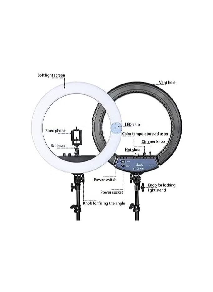 RL-18 LED Ring Light, 18 Inch Soft Ring Light for Smartphones, Camera, YouTube TikTok Videos with Tripod & 3 phone Holders