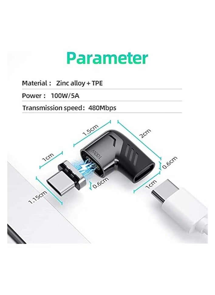 USB Type-C Magnetic Adapter (3-Pack) Type-C Right Angle Connector Supports USB PD 100W Fast Charging and 480Mb/s Data Transfer Notebook Adapter Compatible with USB Type-C Phones