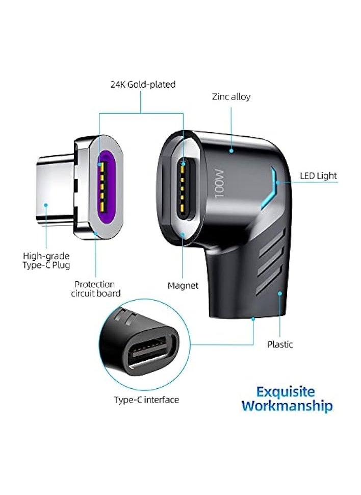 USB Type-C Magnetic Adapter (3-Pack) Type-C Right Angle Connector Supports USB PD 100W Fast Charging and 480Mb/s Data Transfer Notebook Adapter Compatible with USB Type-C Phones