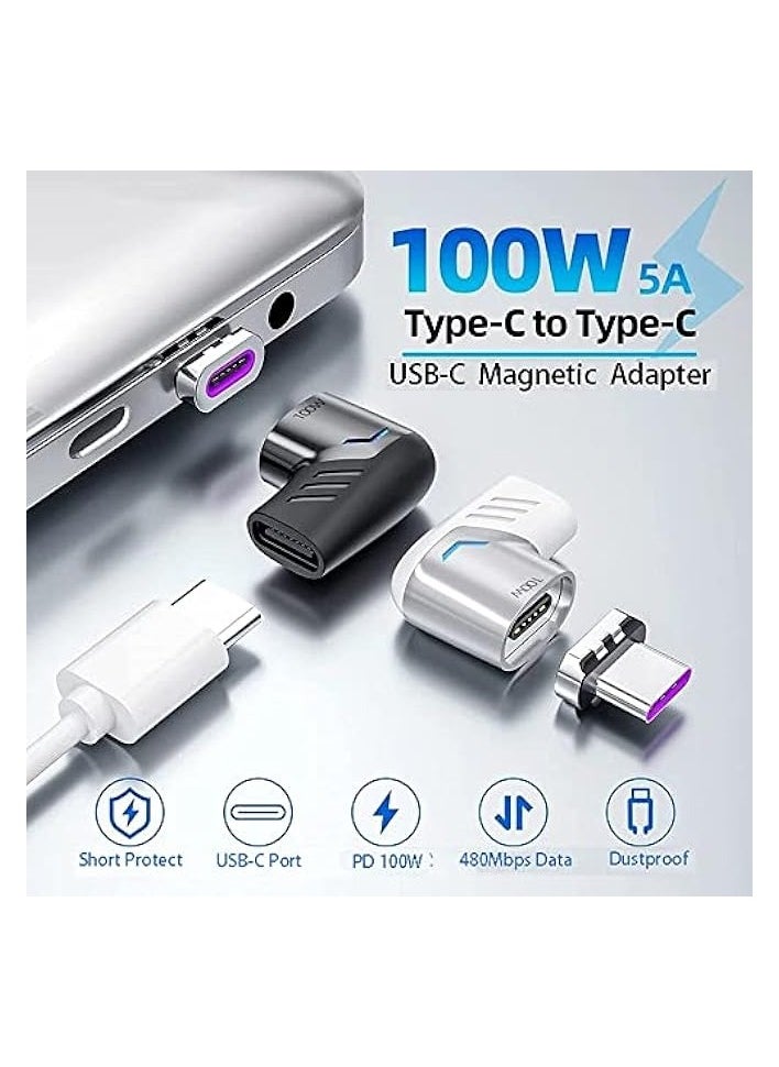 USB Type-C Magnetic Adapter (3-Pack) Type-C Right Angle Connector Supports USB PD 100W Fast Charging and 480Mb/s Data Transfer Notebook Adapter Compatible with USB Type-C Phones