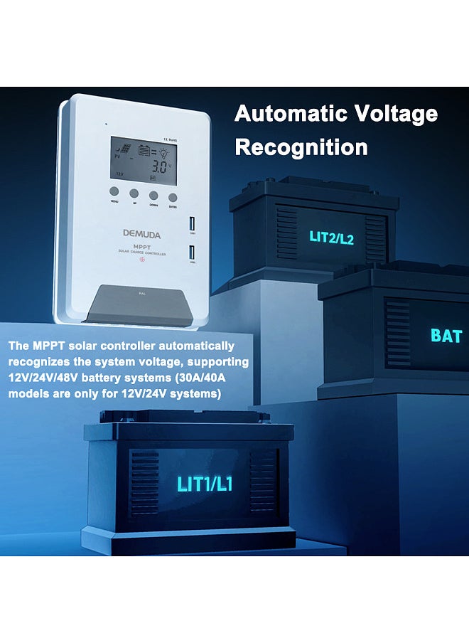 30A MPPT Solar Charge Controller RV Charging 12V/24V Intelligent Solar Panel Regulator Auto Tracking with Large LCD Display Dual USB Port for Leadacid Lithium LiFePO4 Battery