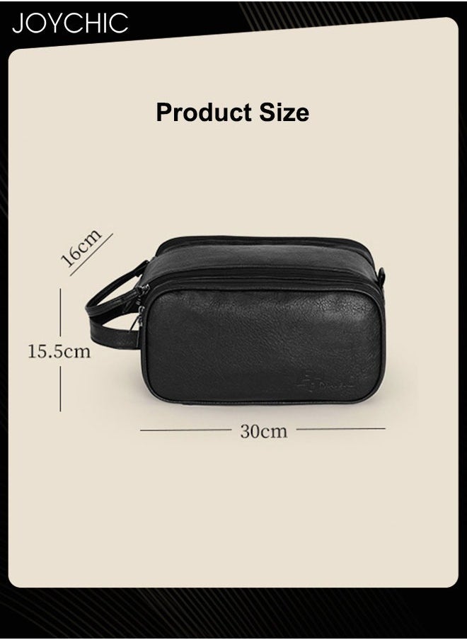 Double Zipper U-shaped Opening Design Multifunctional Waterproof Cosmetic Bag for Women Large Capacity Travel Portable Classified Toiletry Storage Bag Black