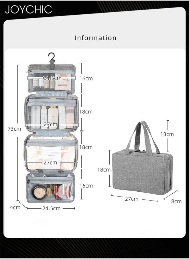 Portable 4-fold Toiletry Bag for Business Trips Large Capacity Hanging Women and Men Travel Multi-functional Waterproof Storage Bag Grey