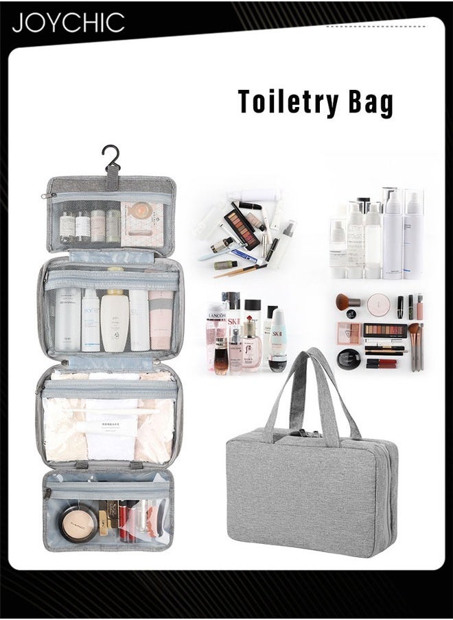 Portable 4-fold Toiletry Bag for Business Trips Large Capacity Hanging Women and Men Travel Multi-functional Waterproof Storage Bag Grey