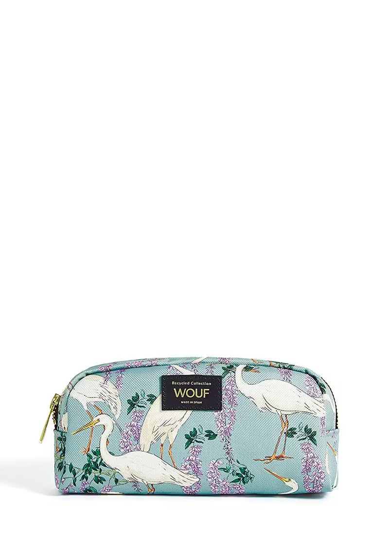 Heron Makeup Bag – Eco-Friendly 100% Recycled Fabrics, Water-Repellent, Blue