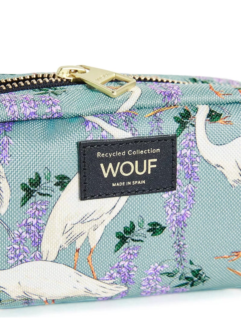 Heron Makeup Bag – Eco-Friendly 100% Recycled Fabrics, Water-Repellent, Blue