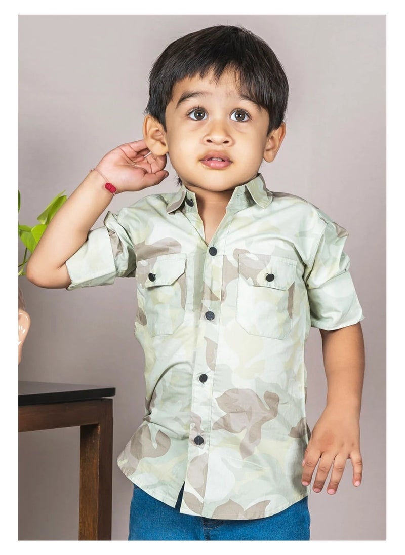 Polka Tots Full Sleeves Camouflage Shirt - Green