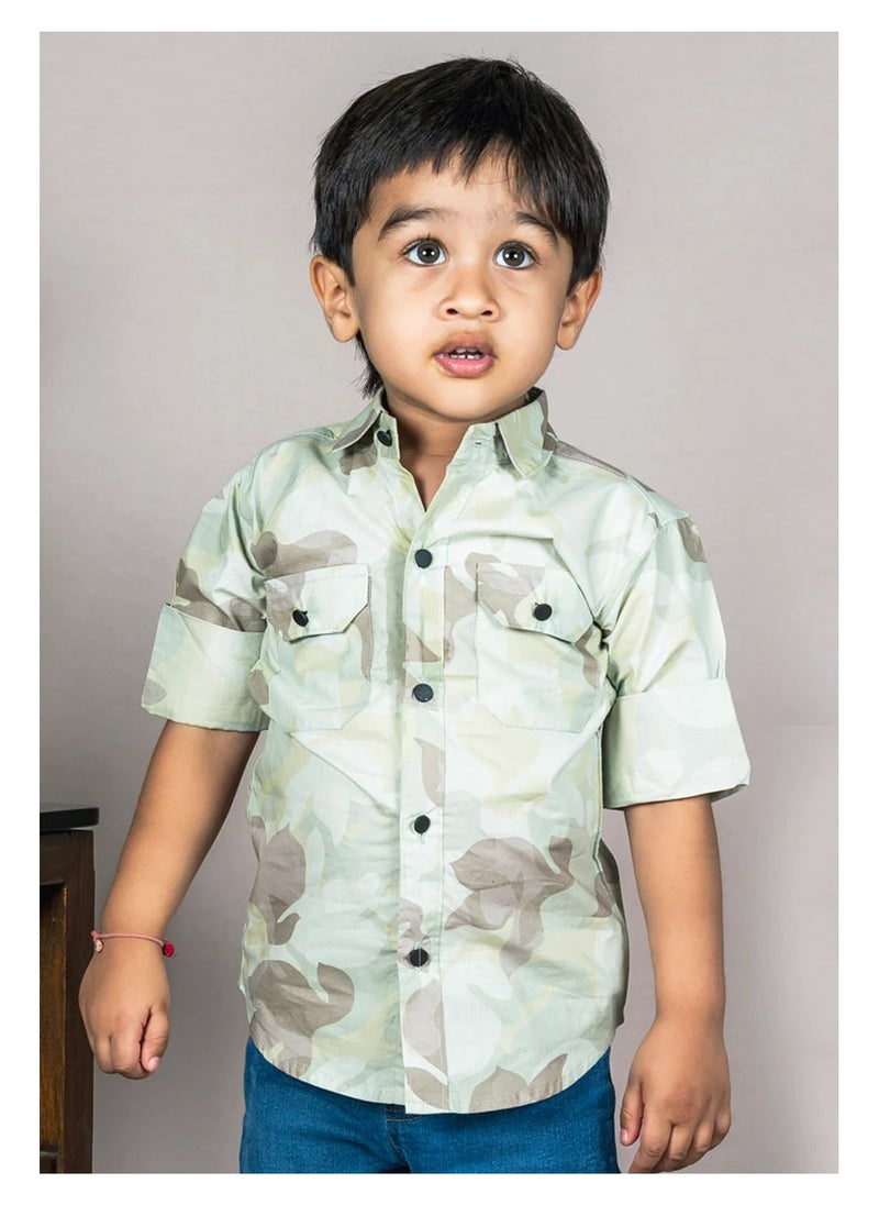 Polka Tots Full Sleeves Camouflage Shirt - Green