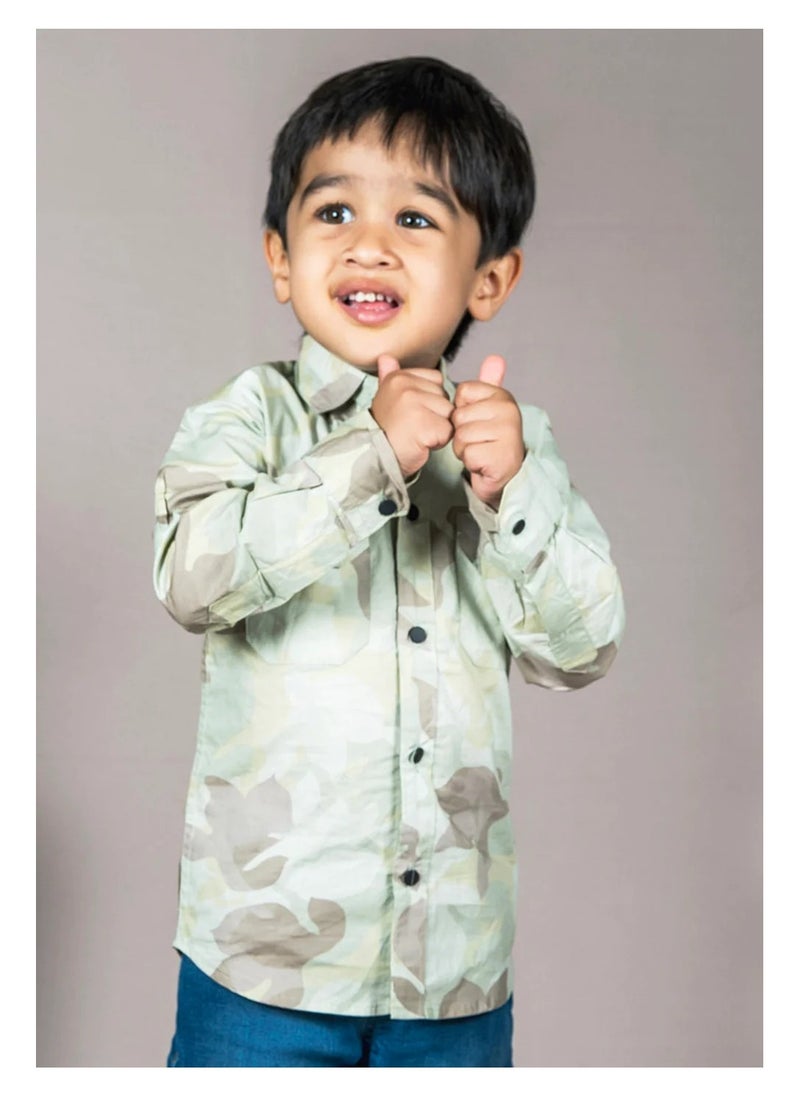 Polka Tots Full Sleeves Camouflage Shirt - Green