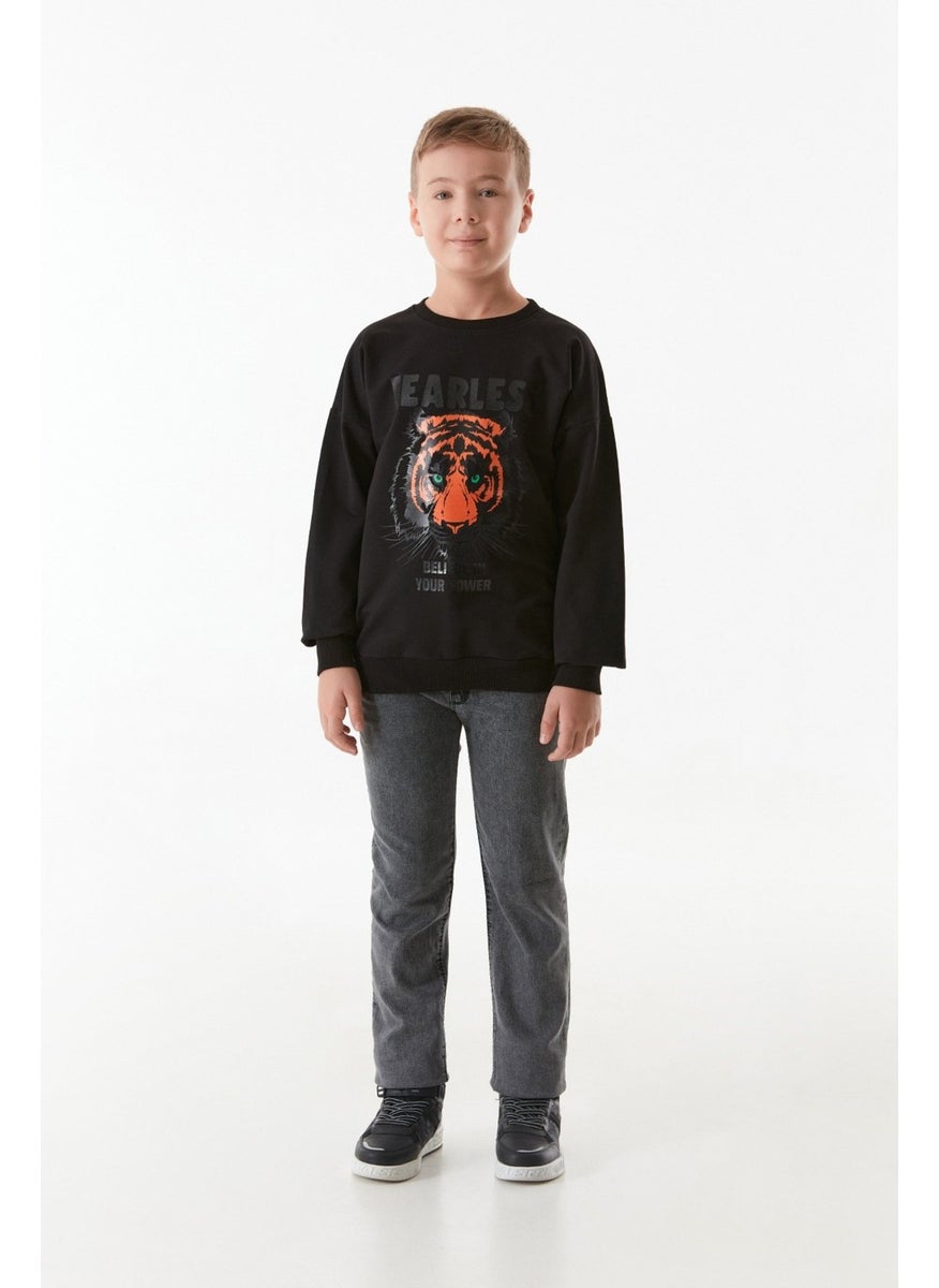 Tiger Printed Crew Neck Boys Sweatshirt