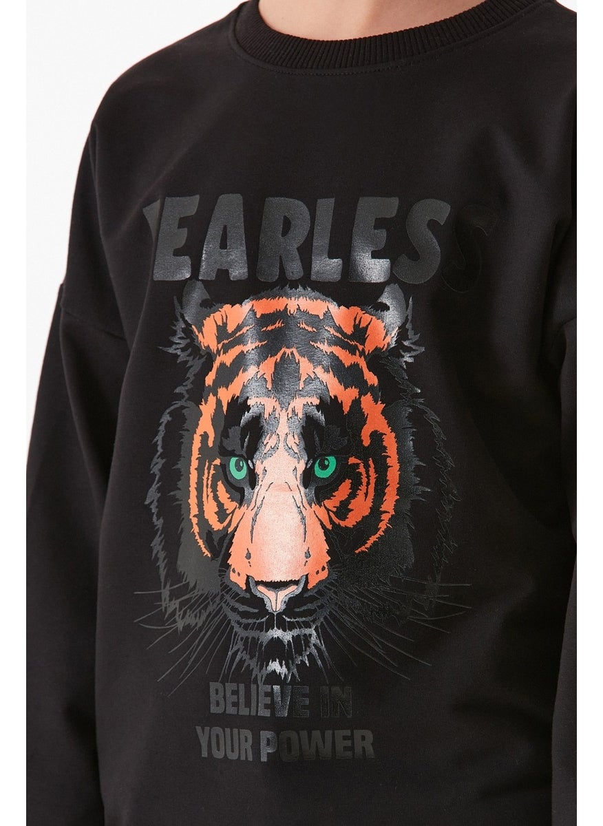 Tiger Printed Crew Neck Boys Sweatshirt