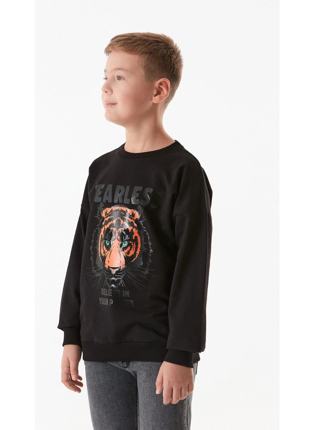 Tiger Printed Crew Neck Boys Sweatshirt