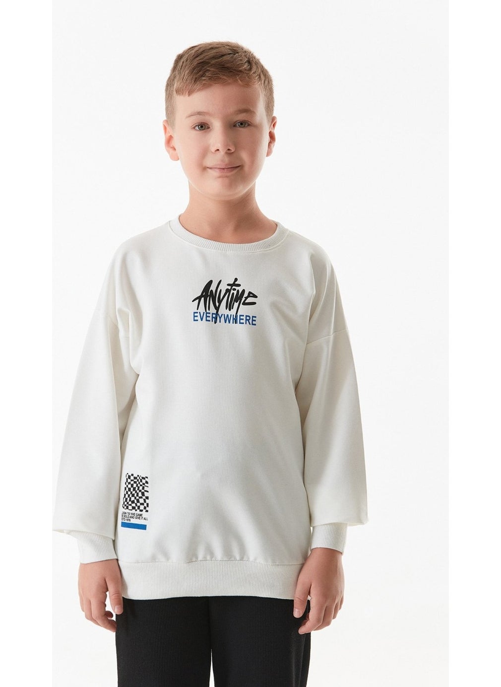 Text Printed Crew Neck Boy's Sweatshirt