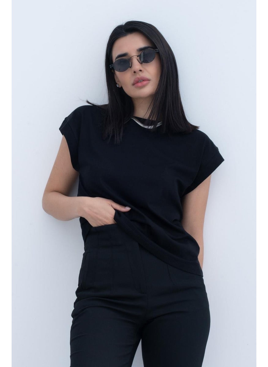 Women's Black Crew Neck T-Shirt