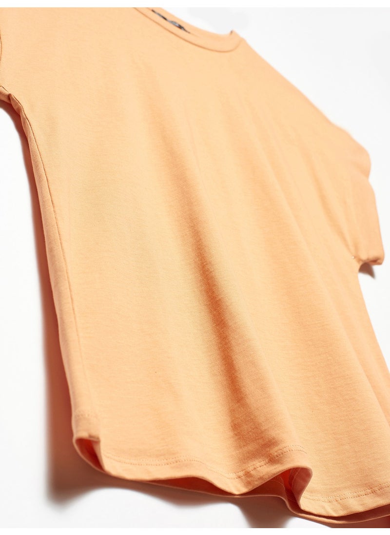 3504 Crew Neck Combed Cotton Blouse-Peach