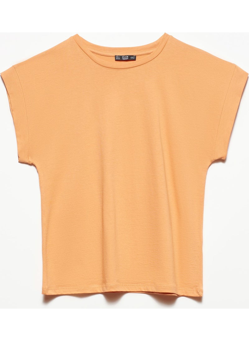 3504 Crew Neck Combed Cotton Blouse-Peach