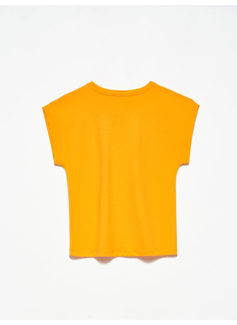 3504 Crew Neck Combed Cotton Blouse-Orange