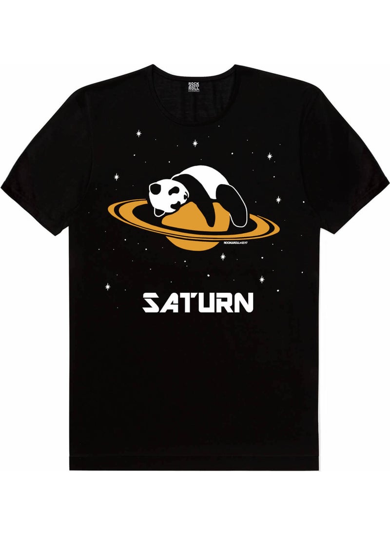 Saturn Panda Black Short Sleeve Women's T-Shirt