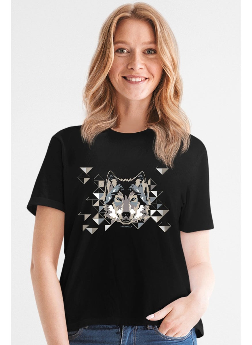 Geometric Wolf Black Short Sleeve Women's T-Shirt