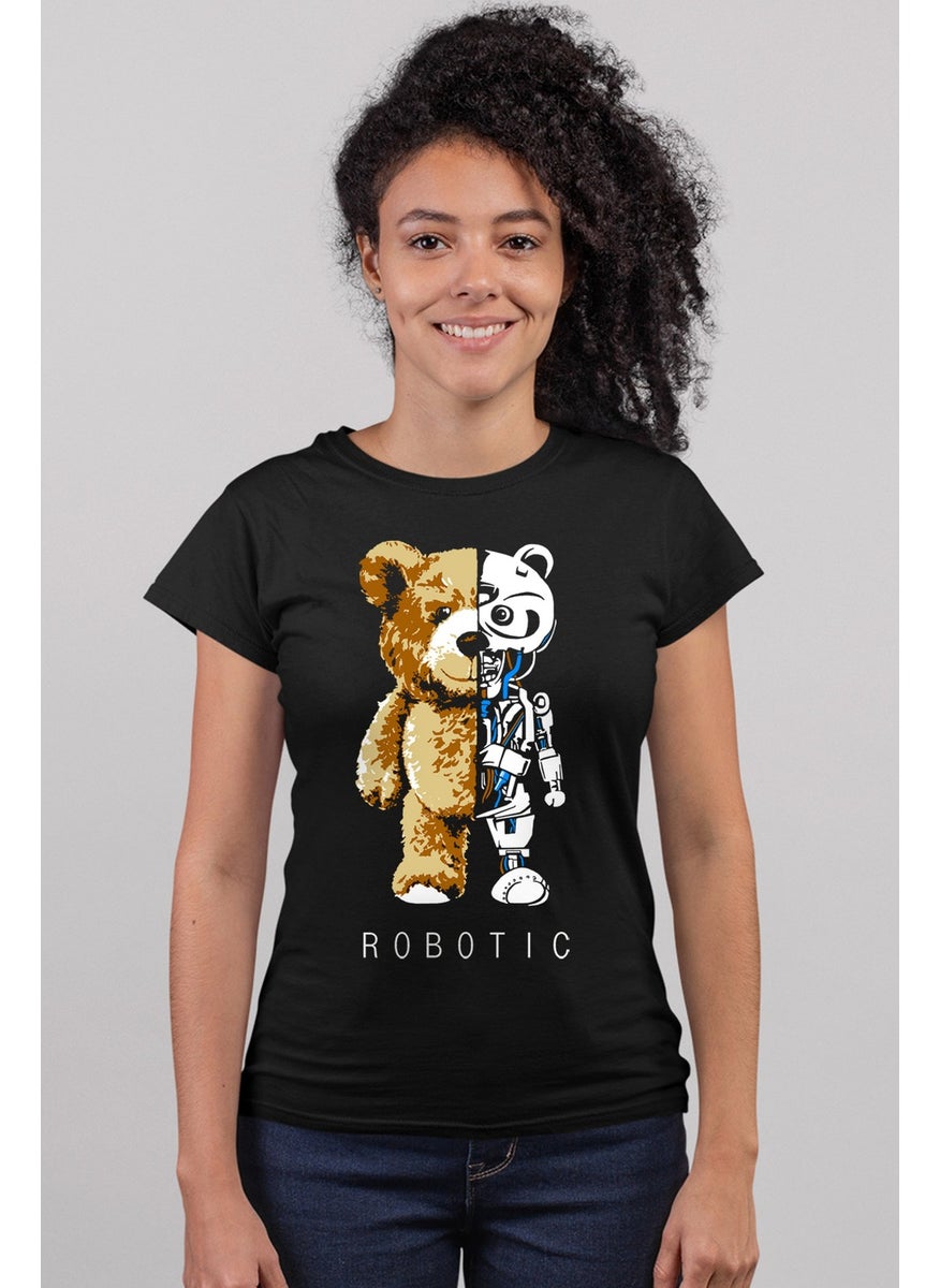 Robot Bear Black Short Sleeve Women's T-Shirt