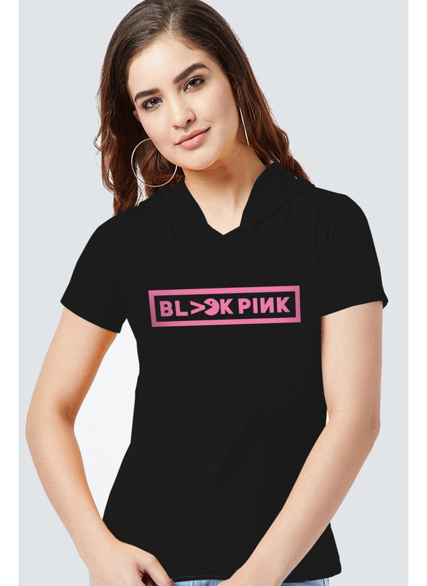 Rock & Roll Blackpink Pac Black Hooded Short Sleeve Women's T-Shirt