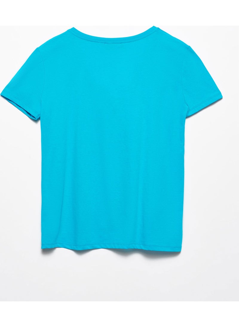 3470 V-Neck Basic T-Shirt-Blue