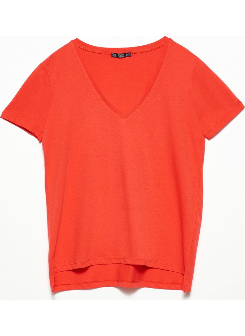 3470 V-Neck Basic T-Shirt-Red