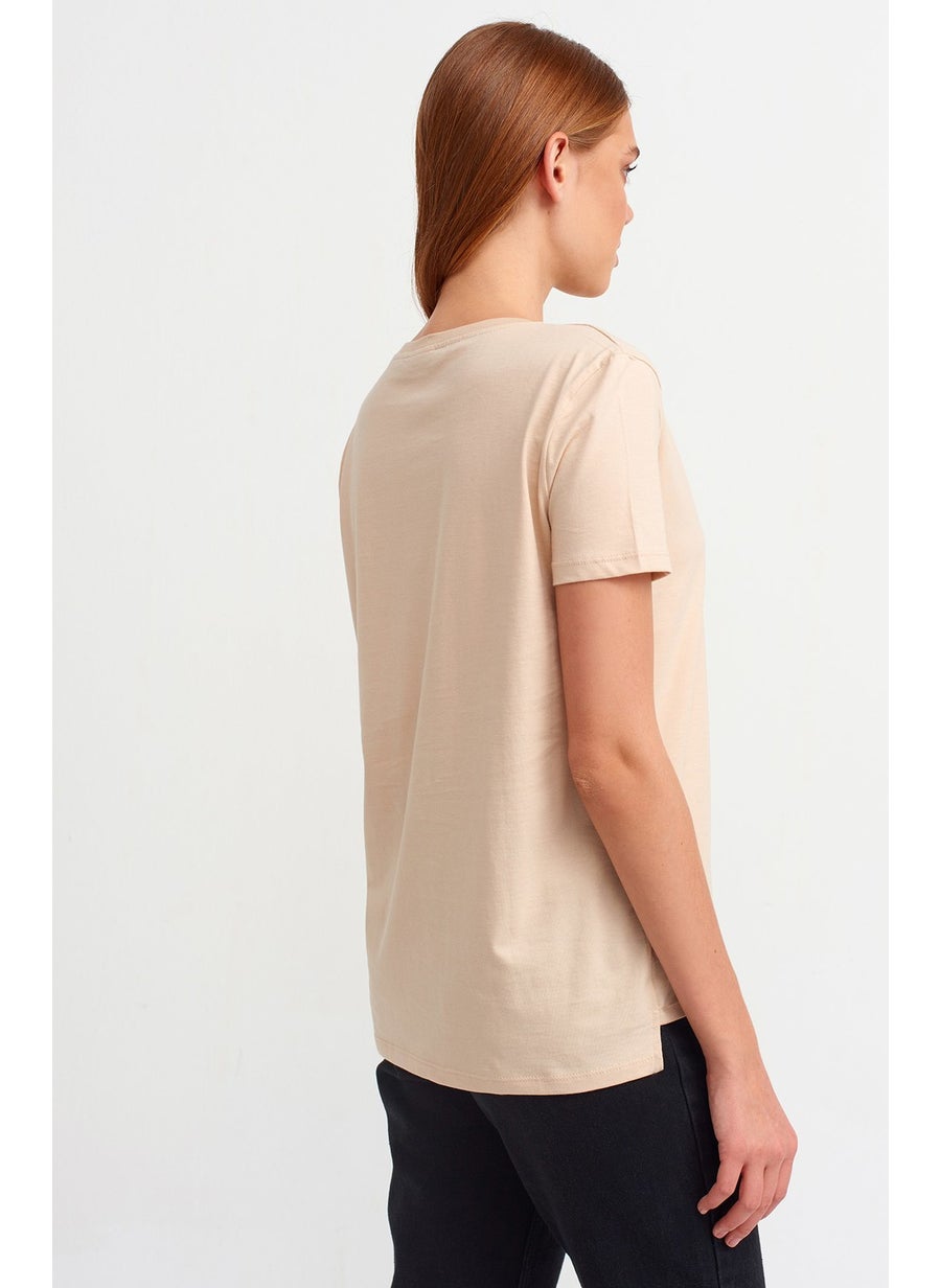 3470 V Neck Basic T-Shirt-Beige