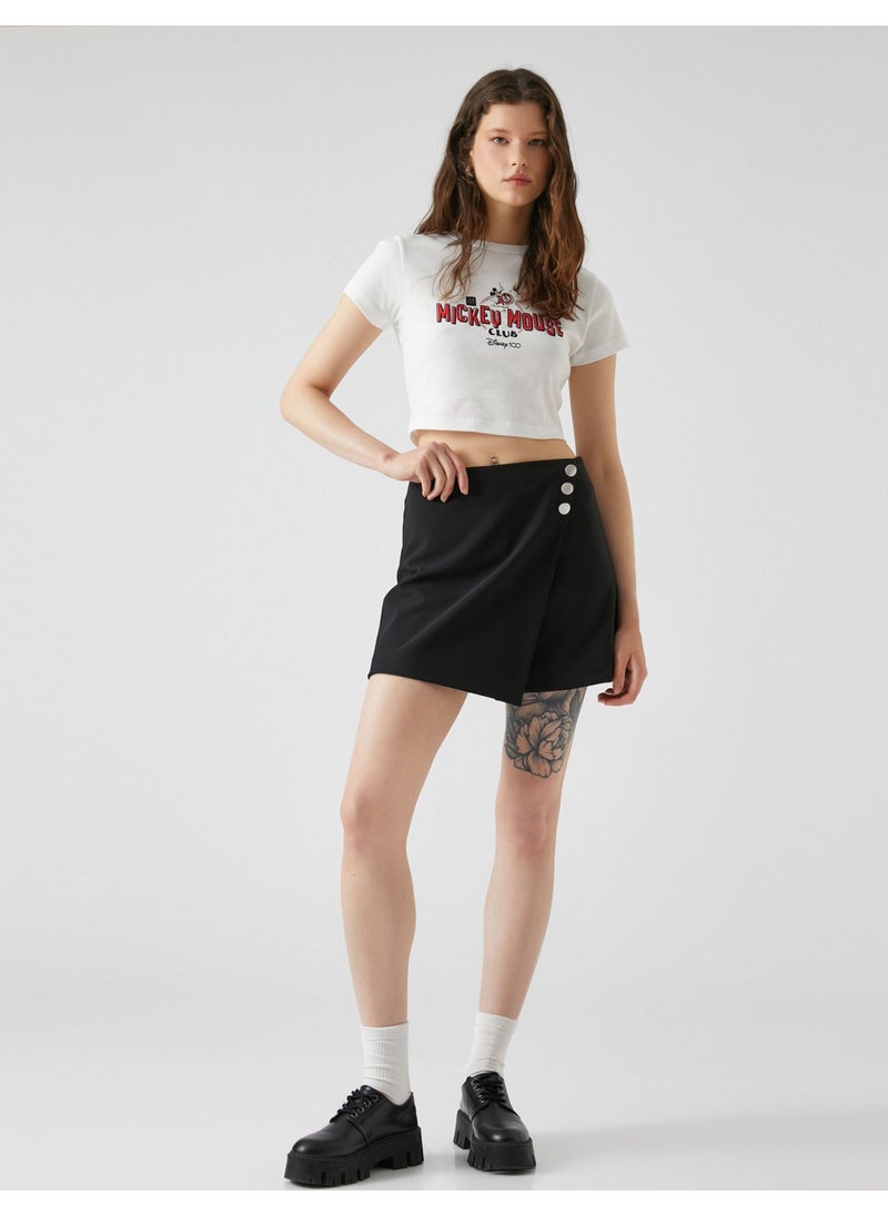 Mickey Mouse T-Shirt Crop Crew Neck Short Sleeve Printed