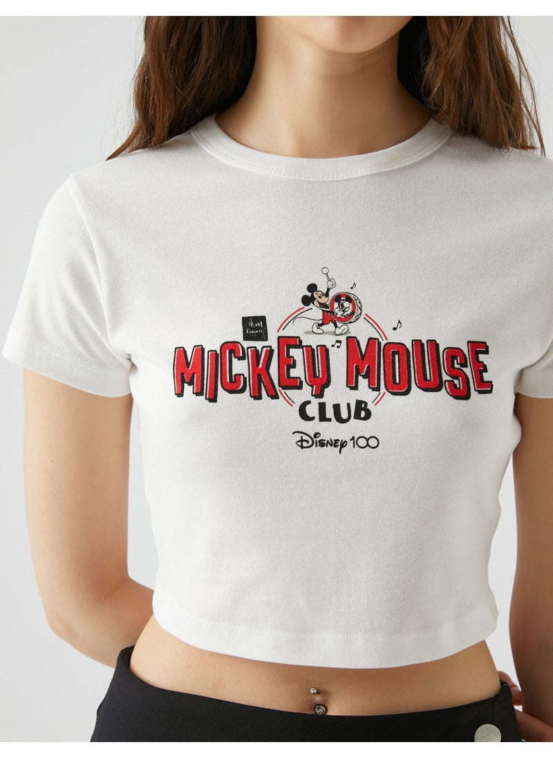 Mickey Mouse T-Shirt Crop Crew Neck Short Sleeve Printed