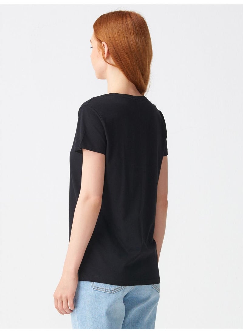 3470 V Neck Basic T-Shirt-Black