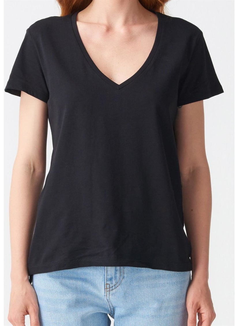 3470 V Neck Basic T-Shirt-Black