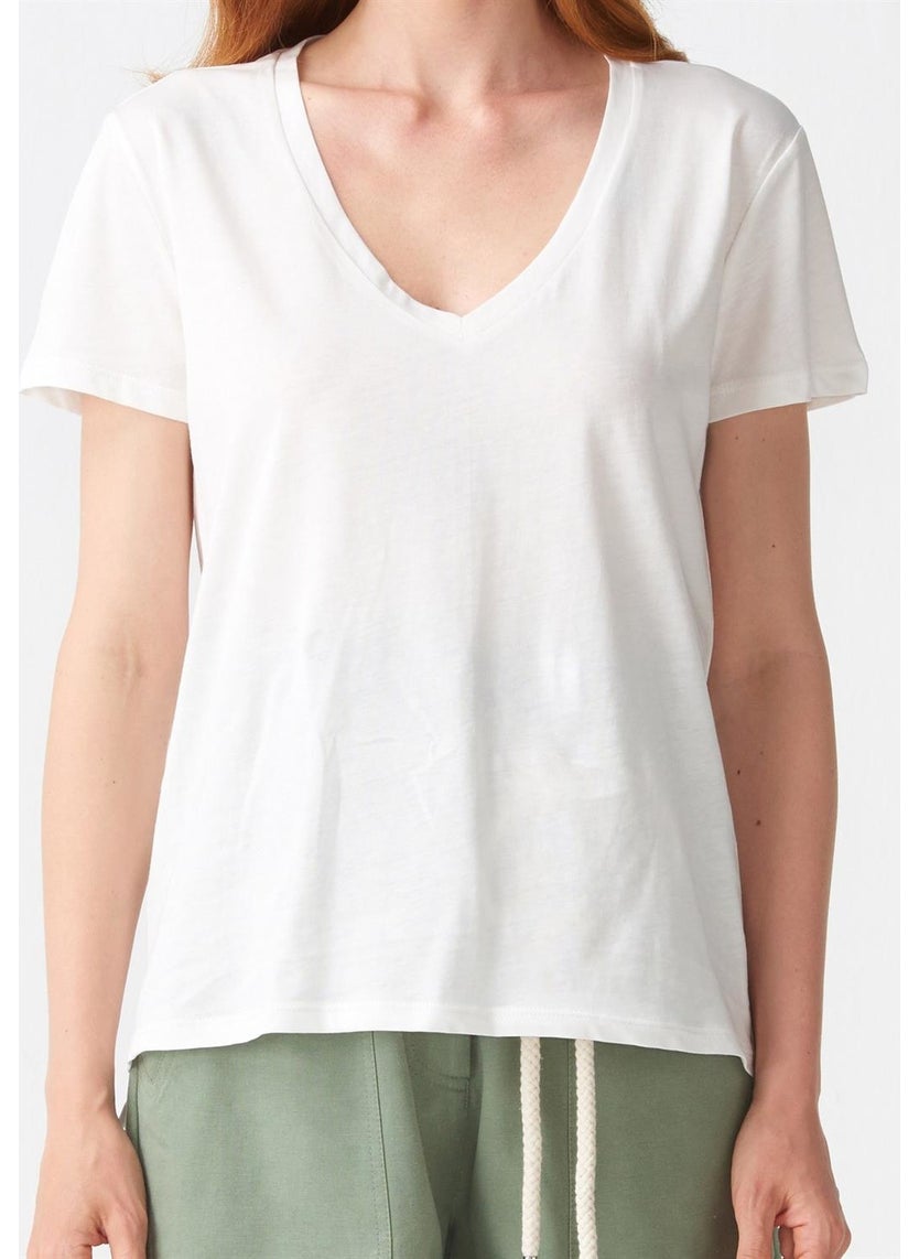 3470 V Neck Basic T-Shirt-Ecru
