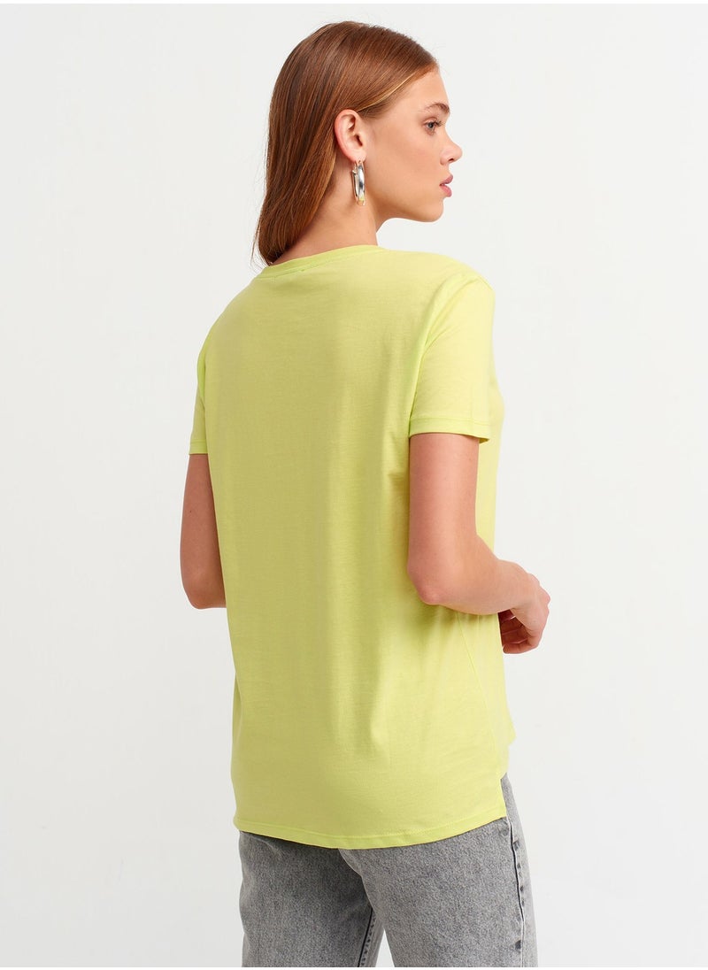 3470 V-Neck Basic T-Shirt-Lime