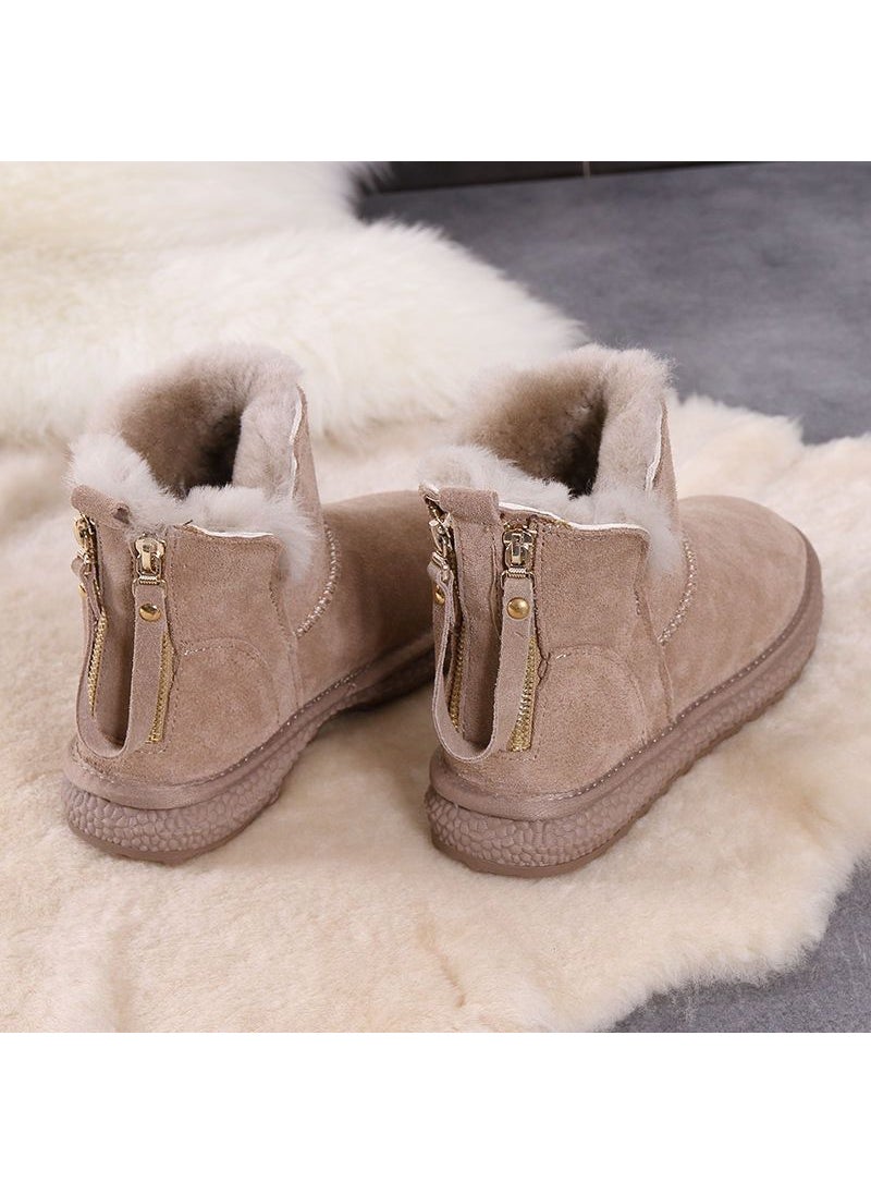 Womens Snow Boots 2024 Winter New Slimming Zipper Fur One-piece Thickened Wool Short Tube Trendy Non-slip Cotton ShoesBeige (shop priority) Beige (shop priority)