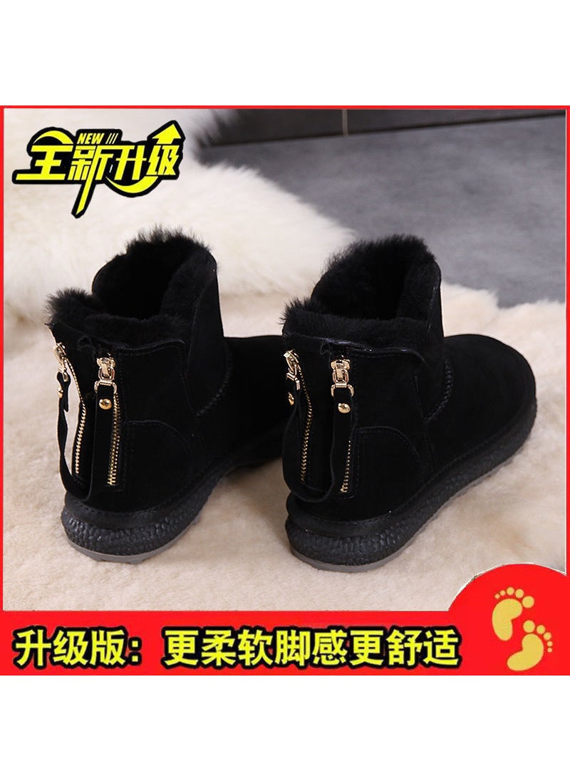 Womens Snow Boots 2024 Winter New Slimming Zipper Fur One-piece Thickened Wool Short Tube Trendy Non-slip Cotton ShoesBlack upgrade (focus on shops first) Black upgrade (focus on shops first)