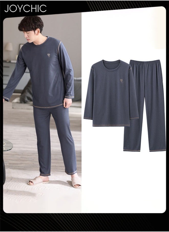 Spring and Autumn Winter Men Pajamas Modal Skin-friendly Long Sleeve Youth Home Sleepwear Comfortable Breathable Loungewear Dark Grey