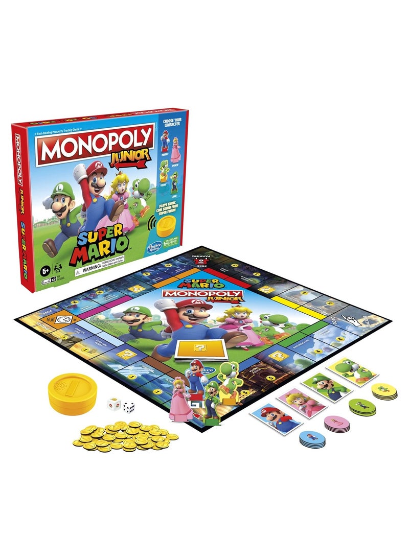 Monopoly Junior Super Mario Edition Board Game,Explore The Mushroom Kingdom as Mario, Peach, Yoshi, or Luigi