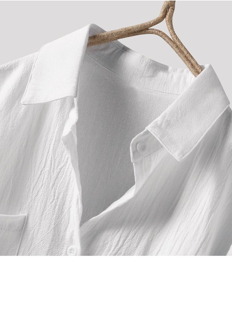 Women's Solid Color Loose Lapel Shirts Stylish Casual Asymmetric Hem  Blouses Tops White