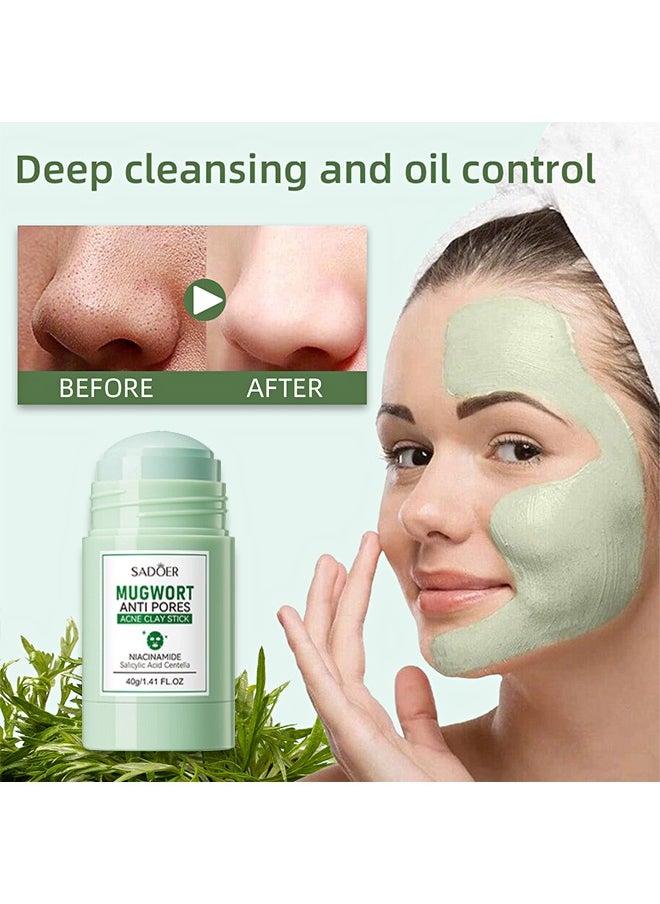 Mugwort Anti Pores Acne Clay Stick, Cleansing Mask Mud Mask For Men And Women, Moisturizing Oil Control Shrink Remove Blackheads, Shrink Pores, Improve Skin Tone 40g