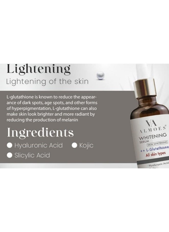 Almoeslglutathione Serum For Skin Brightening Balance Skin Tone Improve Elasticity With Hyaluronic Acid Salicylic Acid Kojic Acid 30Ml